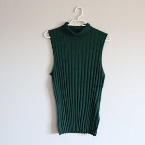 J. Crew Women's Green XL Wool Sleeveless Turtleneck Ribbed Stretch Sweater Top